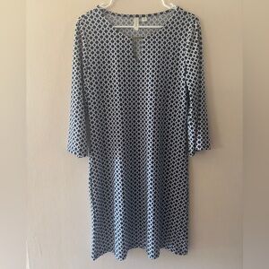 Moving Sale! Tacera Blue and White Sheath Dress 3/4 Sleeve Crew Neck